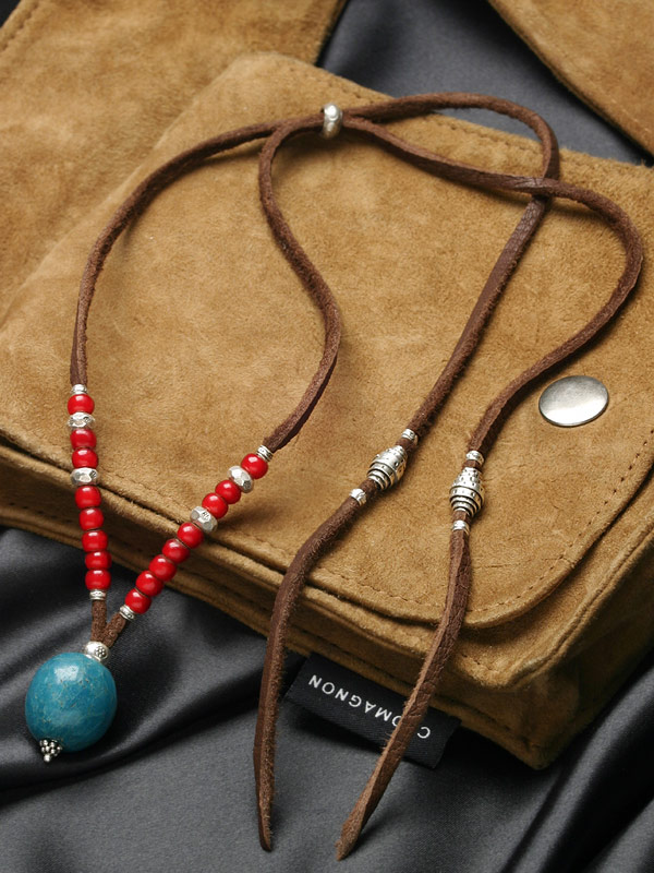 当店購入商品限定 カレン 族 シルバー 1400年以上前 アンティークビーズ 水色 ホワイトハート 鹿革紐 ネックレス メンズ フリーサイズ A02 24 訳あり新品 アクセサリー 時計 メンズアクセサリー Roe Solca Ec