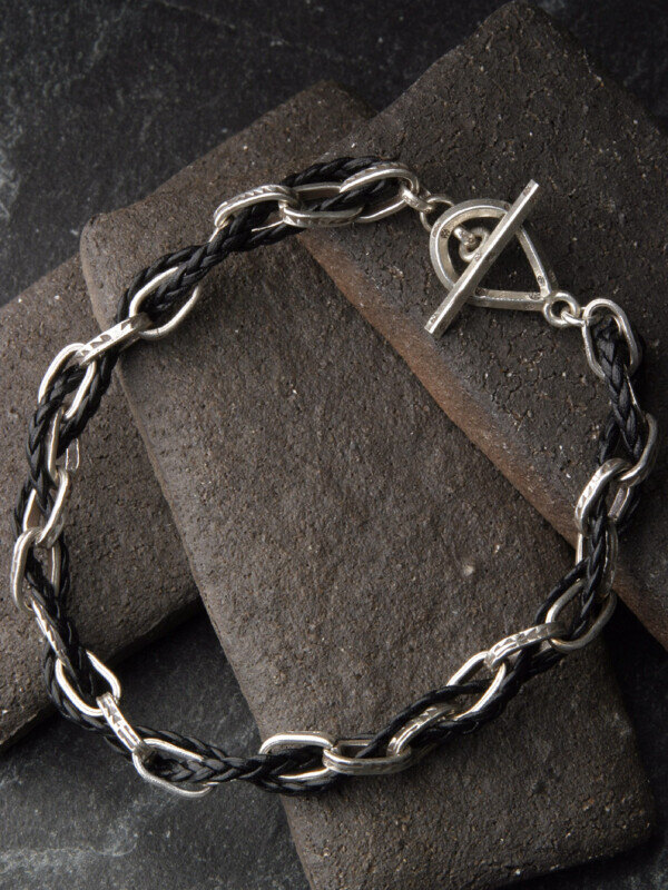 カレン族シルバー チェーン 革紐 ブレスレット アンクレット SV950 a04-30