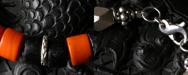 カレン族シルバー ナガ族 アンティークビーズ オレンジ 黒 ブレスレット アンクレット SV950 a05-61