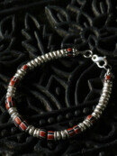 カレン族シルバー アフリカ交易用 アンティークビーズ 赤 ブレスレット アンクレット SV950 a05-62