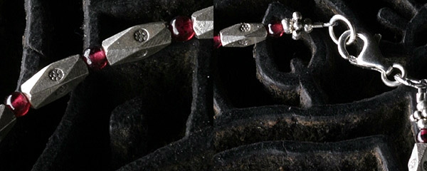 カレン族シルバー 深紅の輝き ガーネット ビーズ ブレスレット アンクレット シンプル SV950 a06-35
