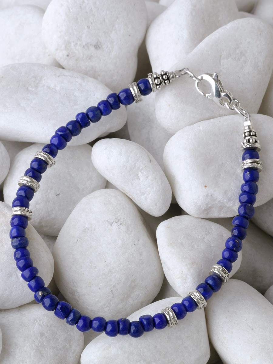 カレン族シルバーブレスレット/ラピスラズリa06-49 - 瑠璃と呼ばれた青の宝石ラピスラズリ。