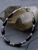 カレン族シルバー 漆黒の輝き オニキス ビーズ 紡錘形 ブレスレット アンクレット 眼文様 護身符 お守り 魔除け SV950 a06-55