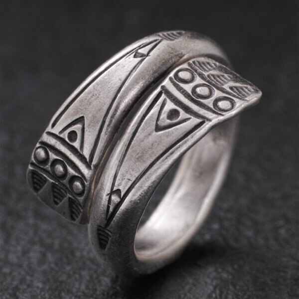 カレン族シルバー リング 9号～29号 フリーサイズ 指輪 幅広 陰陽文様 SV950 a07-49