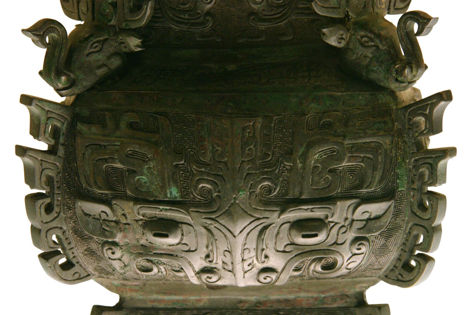 taotie on chinese ritual bronze wine vessel late shang
