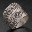 カレン族シルバー リング 9号～27号 フリーサイズ 指輪 幅広 極太 植物文様 SV950 a07-63