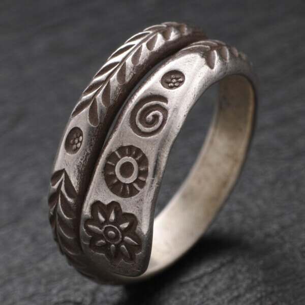 カレン族シルバー リング 11号～29号 フリーサイズ 指輪 幅広 植物文様 SV950 a07-68