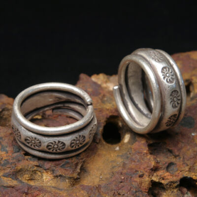 カレン族シルバー リング 9号～15号 フリーサイズ 指輪 幅広 極太 民族文様 SV950 a07-45