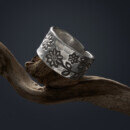 カレン族シルバー リング 11号～21号 フリーサイズ 指輪 幅広 極太 槌目/植物文様 SV950 a07-75