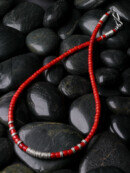 カレン族シルバー ナガ族 先祖伝来 ホワイトハート ビーズ 赤 ネックレス SV950 a02-28