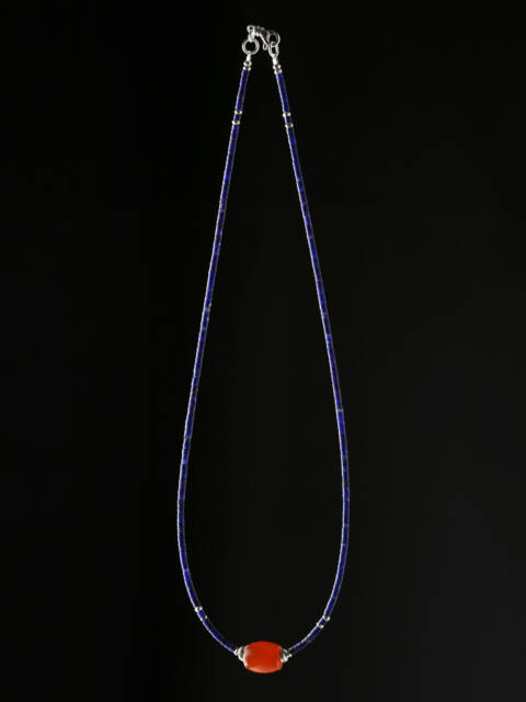 カレン族シルバー アンティークビーズ カーネリアン 群青の瑠璃 ラピスラズリ ネックレス SV950 a03-43