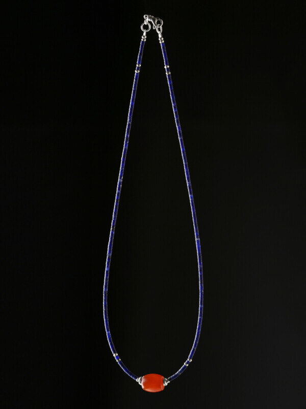 カレン族シルバー アンティークビーズ カーネリアン 群青の瑠璃 ラピスラズリ ネックレス SV950 a03-43