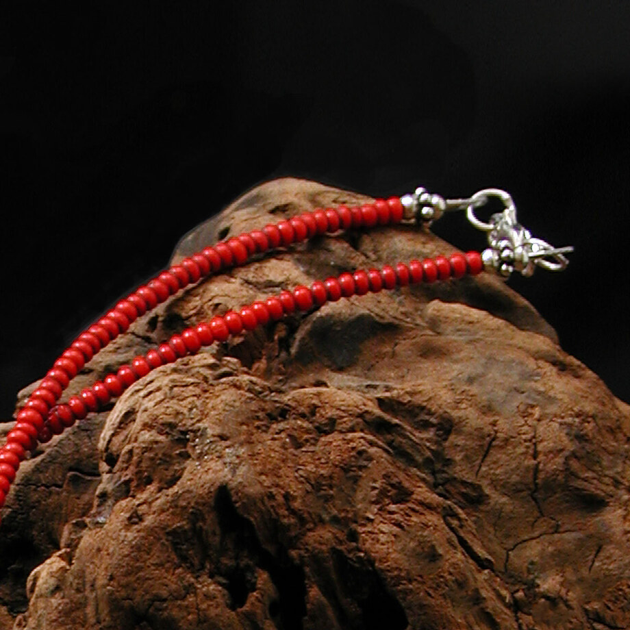 カレン族シルバー チベット系民族 アンティークビーズ 赤 ネックレス SV950 a02-18