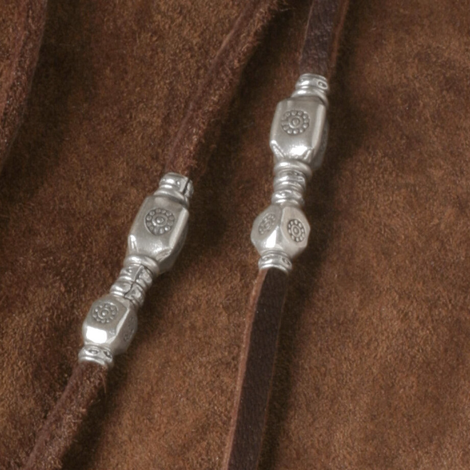 カレン族シルバー ビーズ 鹿革紐 ネックレス シンプル フリーサイズ SV950 a01-22