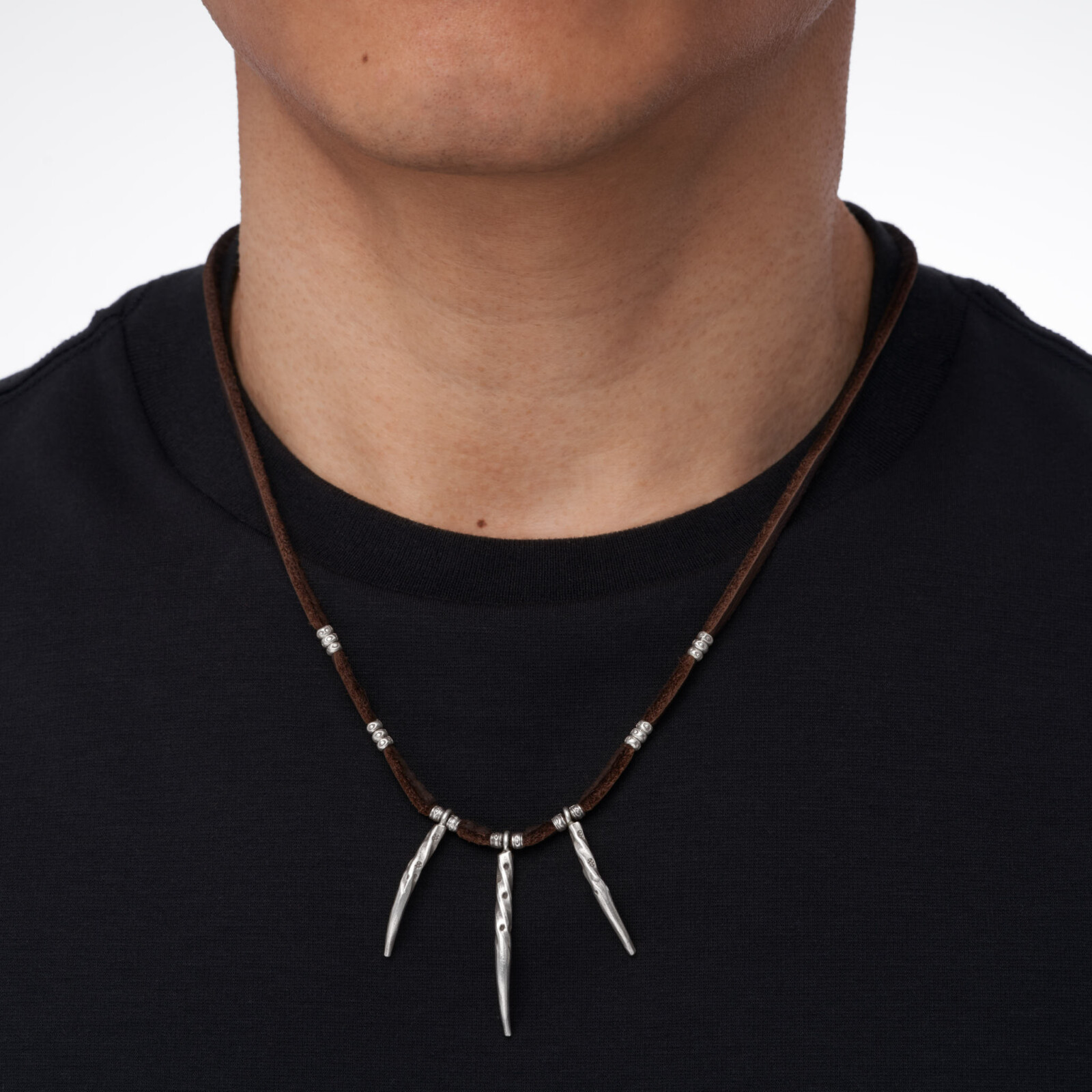 カレン族シルバー ビーズ 鹿革紐 ネックレス フリーサイズ 獣の