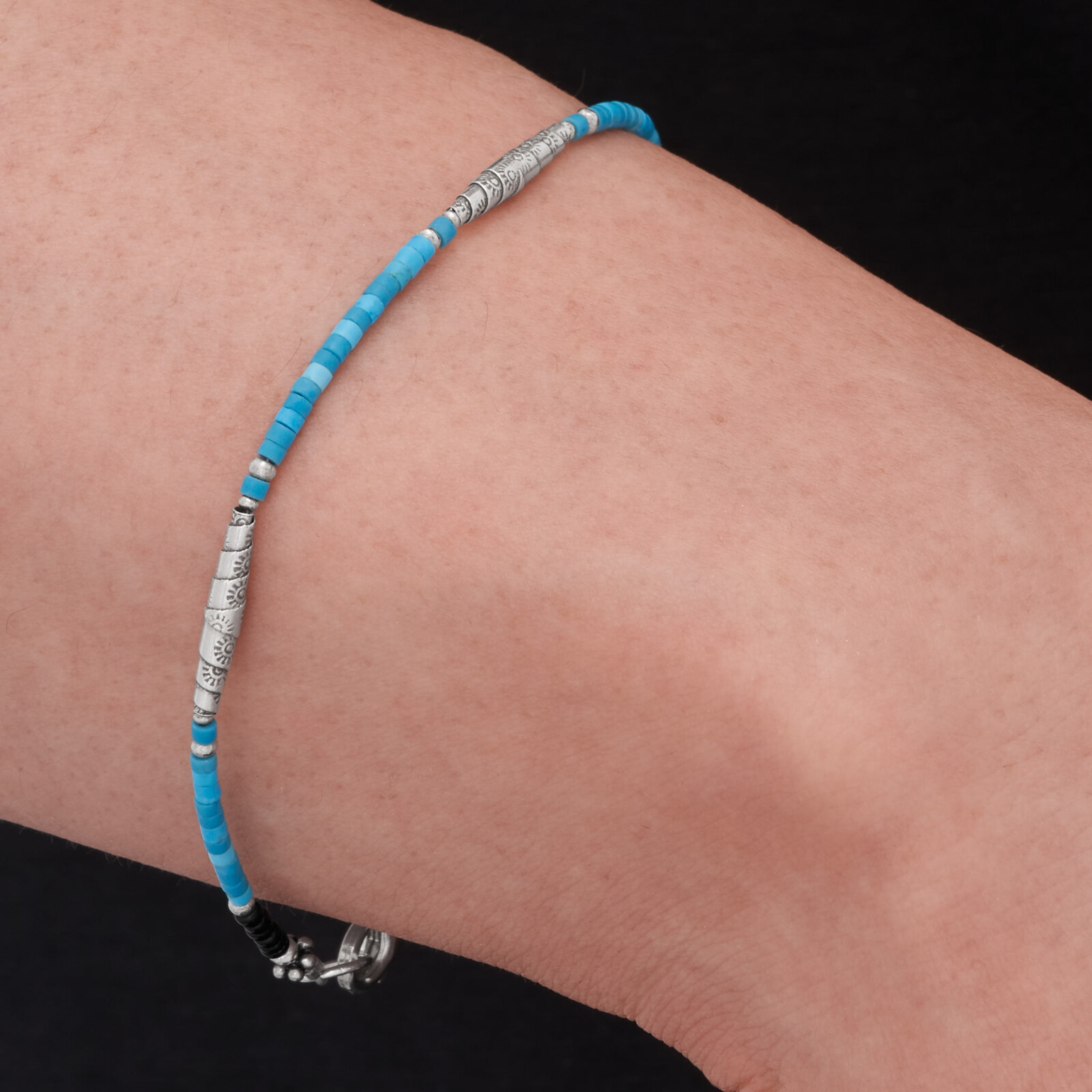 カレン族シルバー 天然無染色 ターコイズ ビーズ ブレスレット