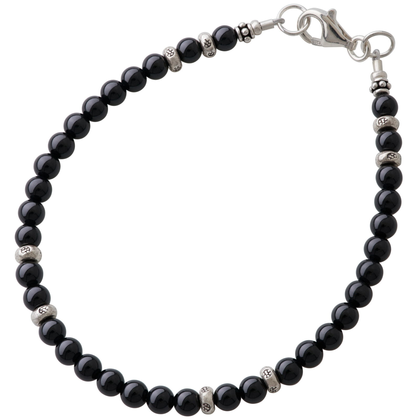 カレン族シルバー 漆黒の輝き オニキス ビーズ ブレスレット