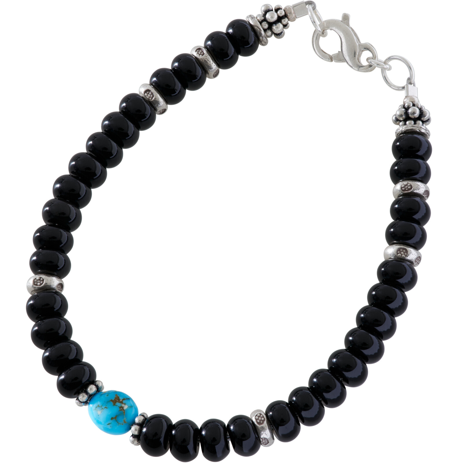 オニキス・ビーズブレスレット カレン族シルバー スリーピングビューティー 天然無染色