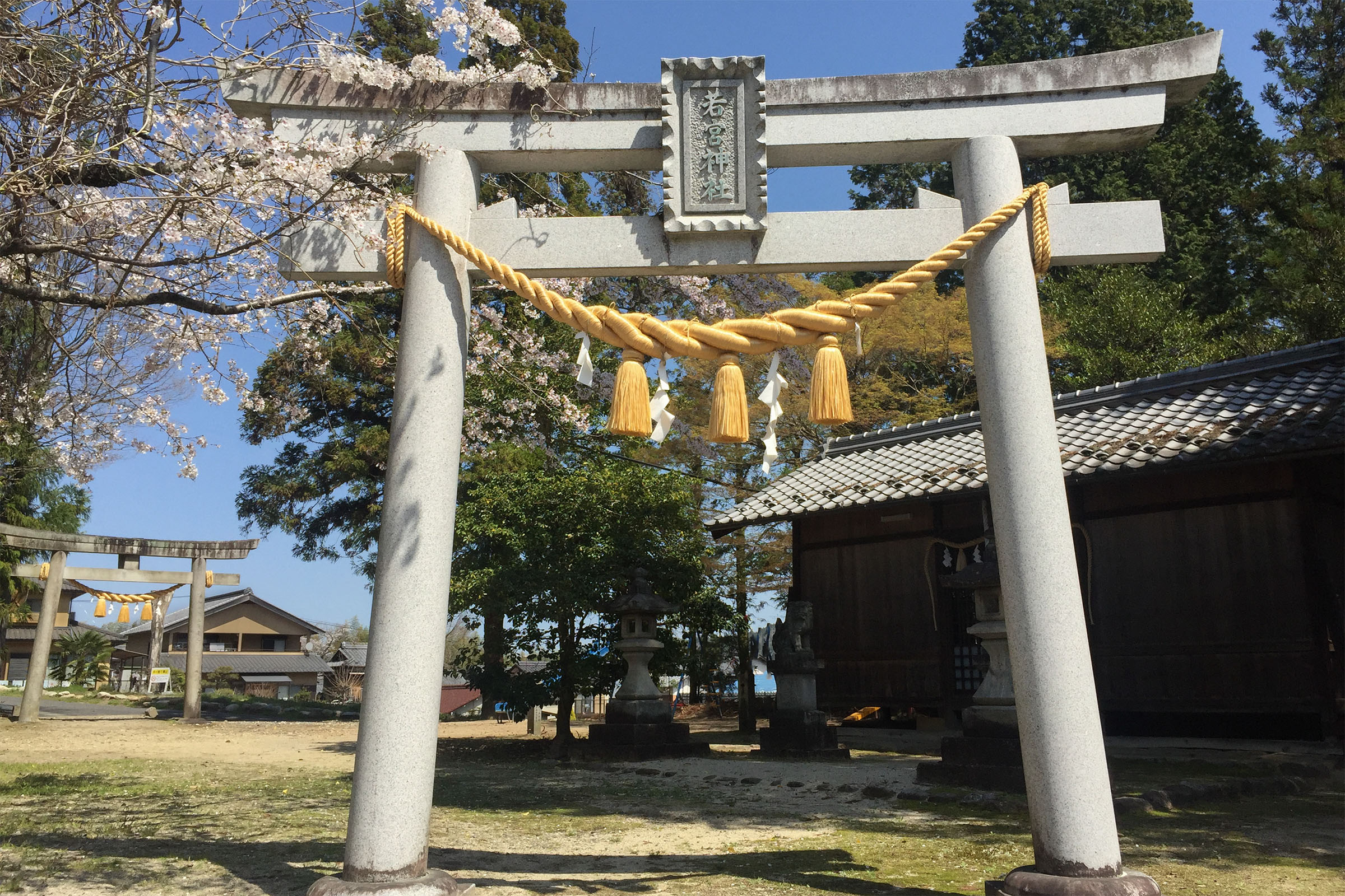 神社でおなじみの鳥居、注連縄（しめなわ）、紙垂（しで）